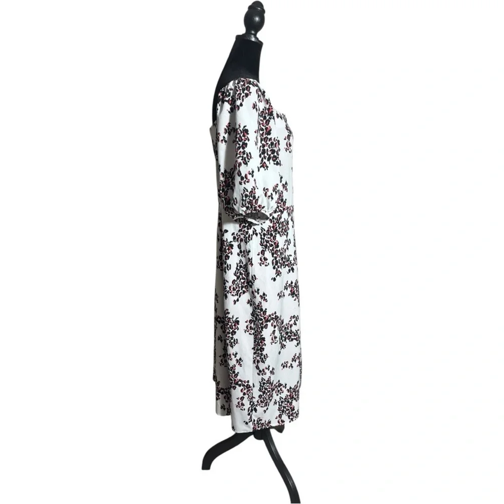 Ophelia Roe Lightweight Balloon Sleeve Chic Floral Black/White/Red Midi Dress